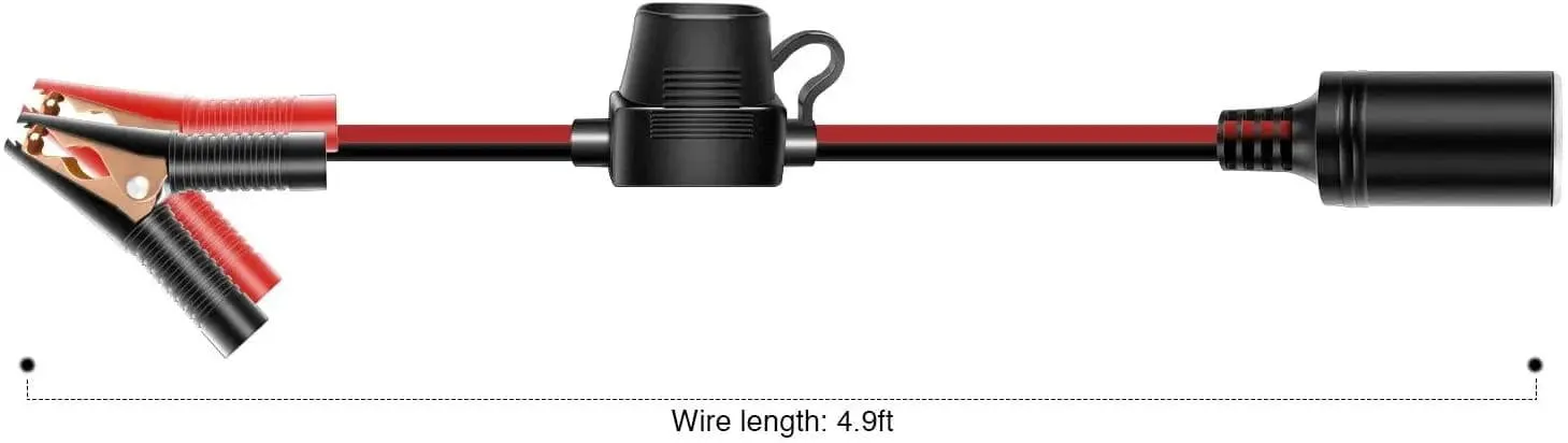 16AWG Extension Cord Plug Socket With Battery Clamp Fuse Holder
