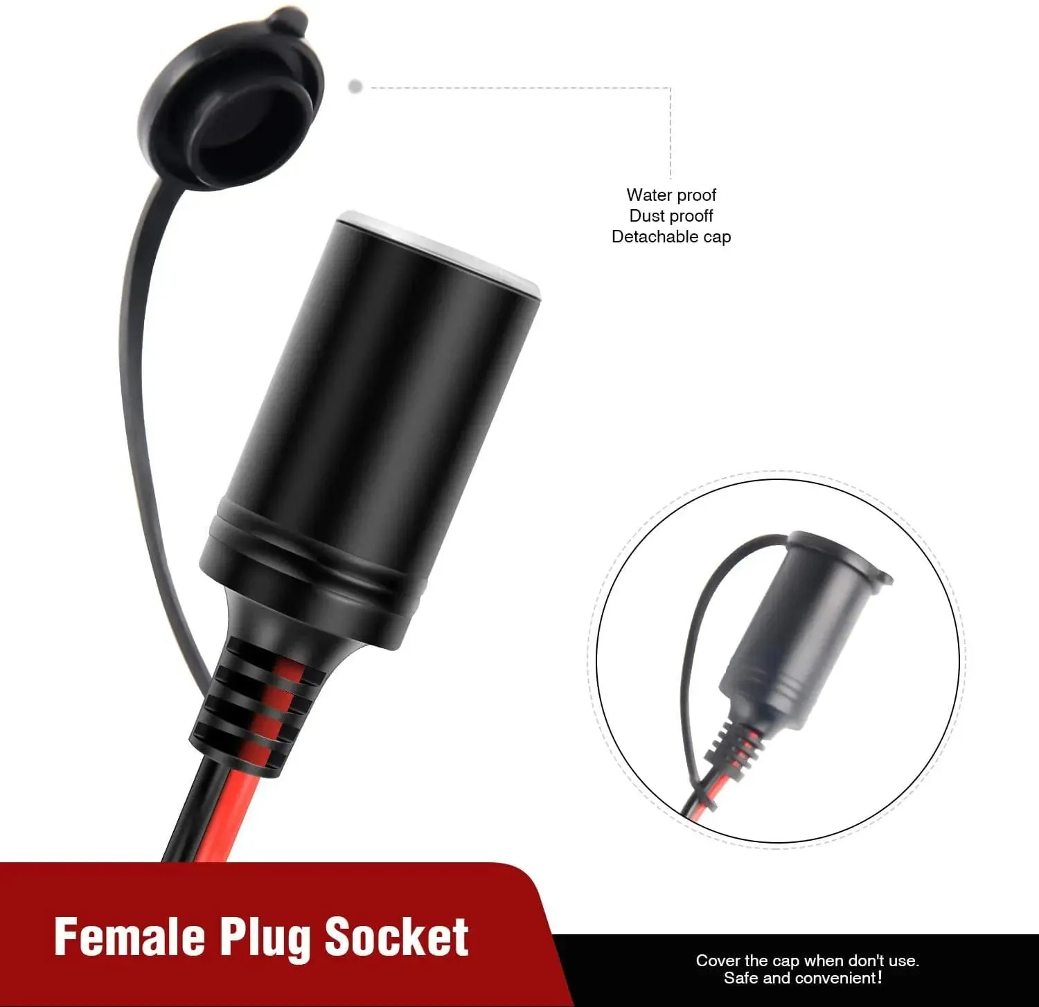 16AWG Extension Cord Plug Socket With Battery Clamp Fuse Holder