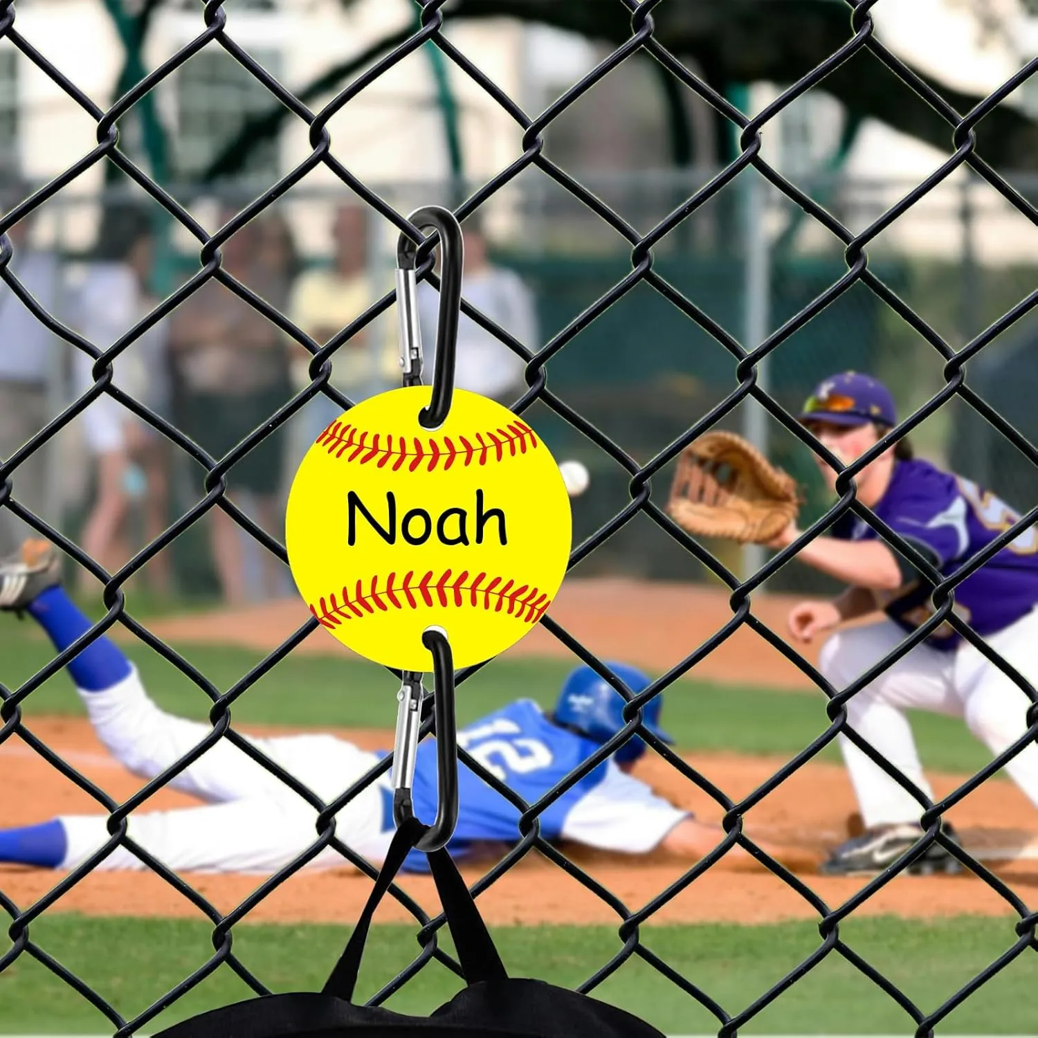2 Pack Softball Bag Fence Hooks ??Thick Fence Clips with Writable Acrylic Plates ??Dugout Organizer for Softball Gear, Backpacks, Helmets, Bottles, Great Gift for Players & Friends