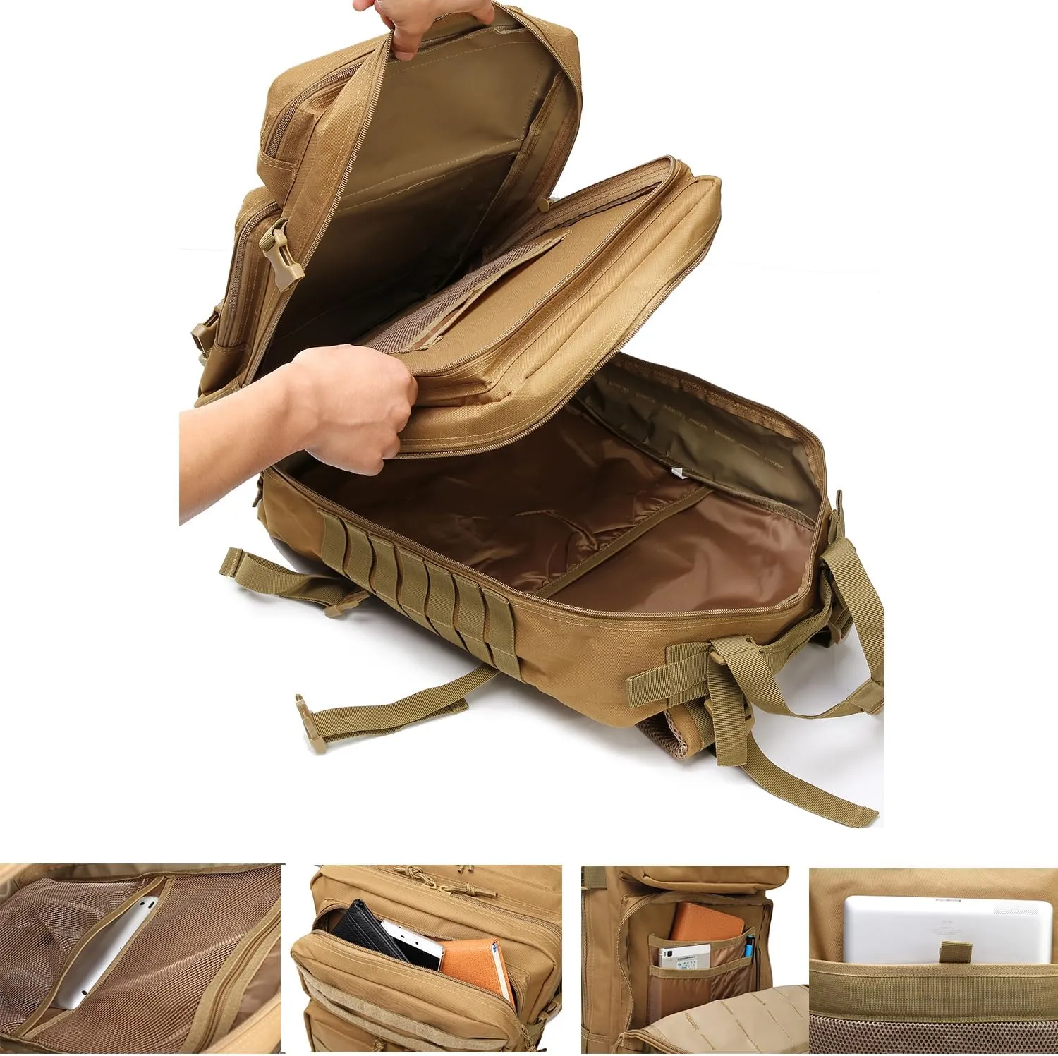 45L Military Tactical Backpack for Men & Women Bug Out Bag Assault pack Molle Daypack Hiking Trekking Rucksack(Khaki)