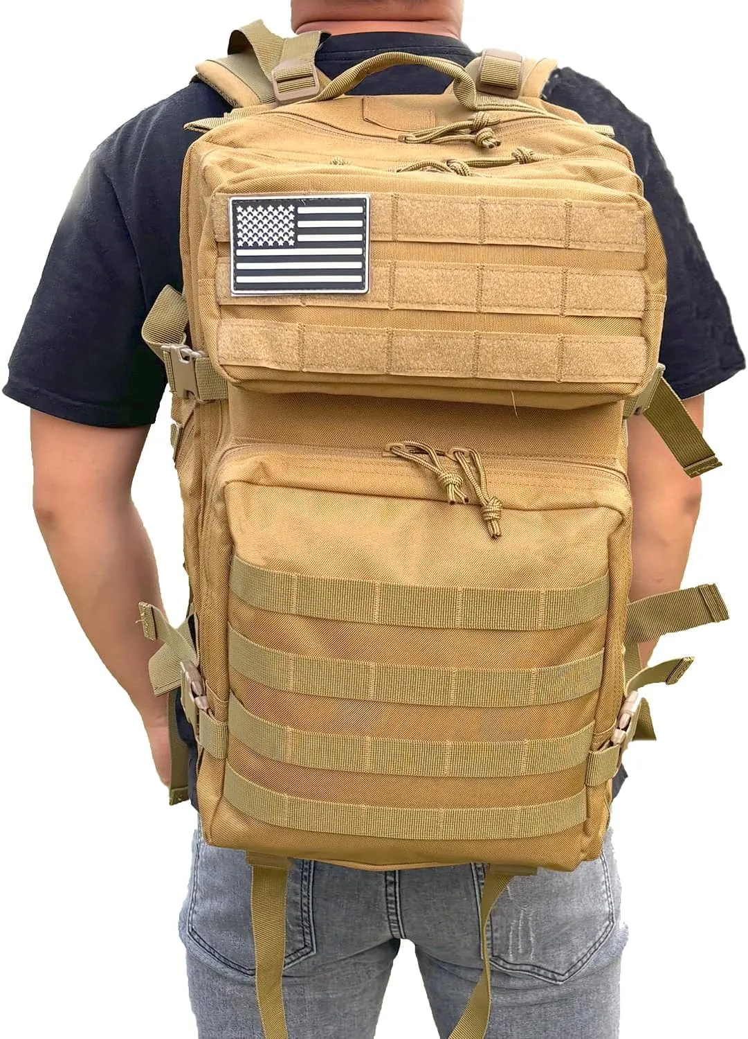 45L Military Tactical Backpack for Men & Women Bug Out Bag Assault pack Molle Daypack Hiking Trekking Rucksack(Khaki)