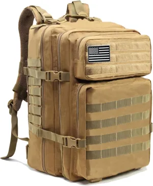 45L Military Tactical Backpack for Men & Women Bug Out Bag Assault pack Molle Daypack Hiking Trekking Rucksack(Khaki)