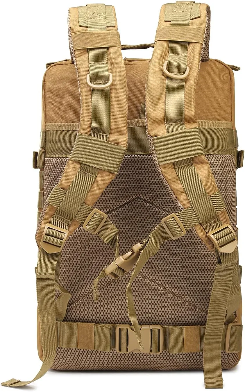 45L Military Tactical Backpack for Men & Women Bug Out Bag Assault pack Molle Daypack Hiking Trekking Rucksack(Khaki)
