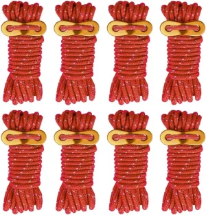 8 Pack High-Reflective Guy Lines 4mm Tent Cords High-Strength Lightweight Camp Ropes with Aluminum Adjuster Tensioner for Tent, Tying Down Tarps, Camping, Outdoor Packaging (Red, 13ft)