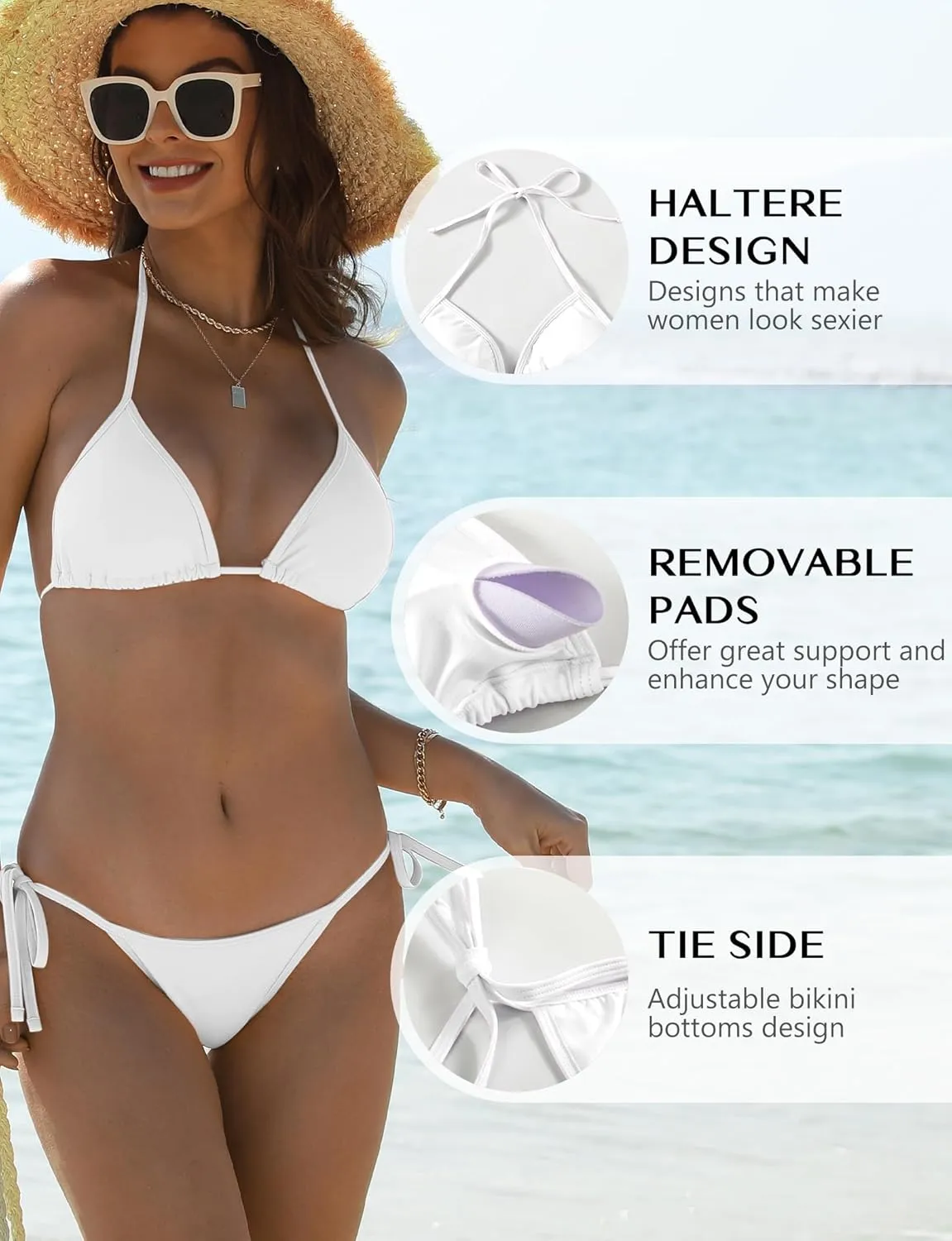 Buauty Bikini Sets for Womens Two Piece Swimsuits Halter String Triangle Bathing Suit Swim Sexy Tie Side Bottom Swimwear
