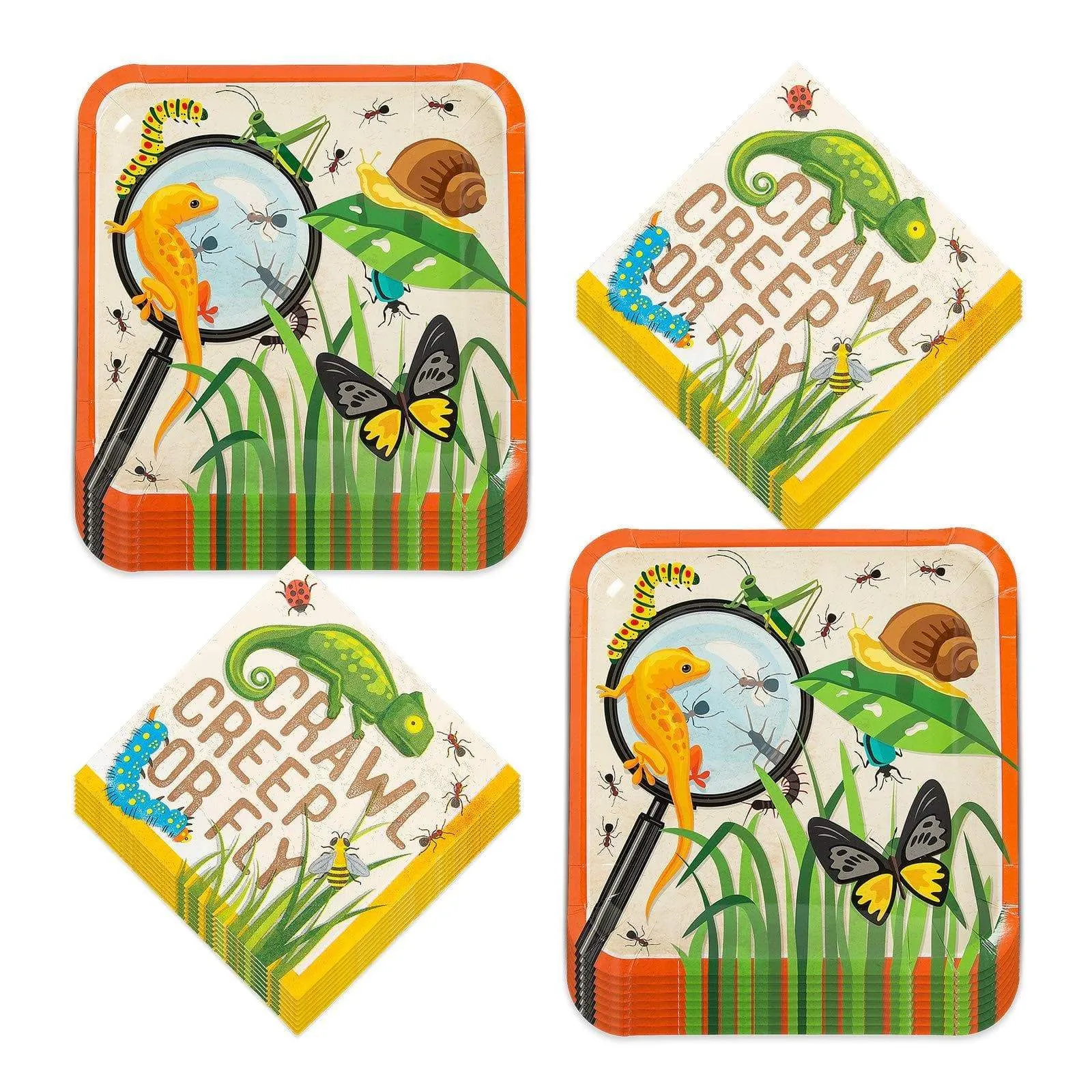 Bug and Insect Backyard Adventure Paper Dinner Plates and Lunch Napkins (Serves 16)