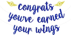 Congrats Youve Earned Your Wings Banner, 2025 Pilot Graduation Party Decoration Supplies, Future Pilot, Congrats USAF, Adventure Awaits, Pilot Academy Graduation Decor Blue Glitter