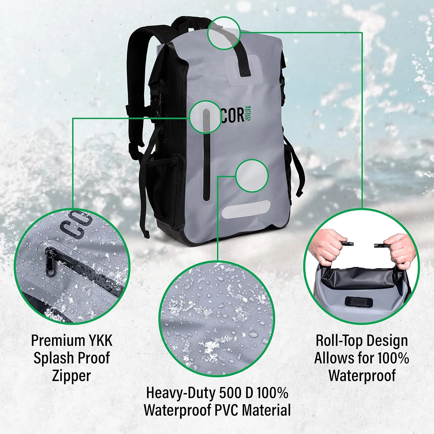 COR Surf Waterproof Dry Bag Backpack with Padded Laptop Sleeve 25L & 40L Heavy Duty, Roll-Top Pack (Camo, 25L)