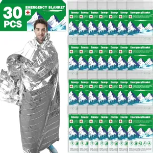 CXYARY 30 Pack Emergency Mylar Thermal Blanket, 84 x 52 Space Blankets, Emergency Thermal Blanket Space Rescue Survival Gear Camping for Outdoors, Hiking, Camping Survival
