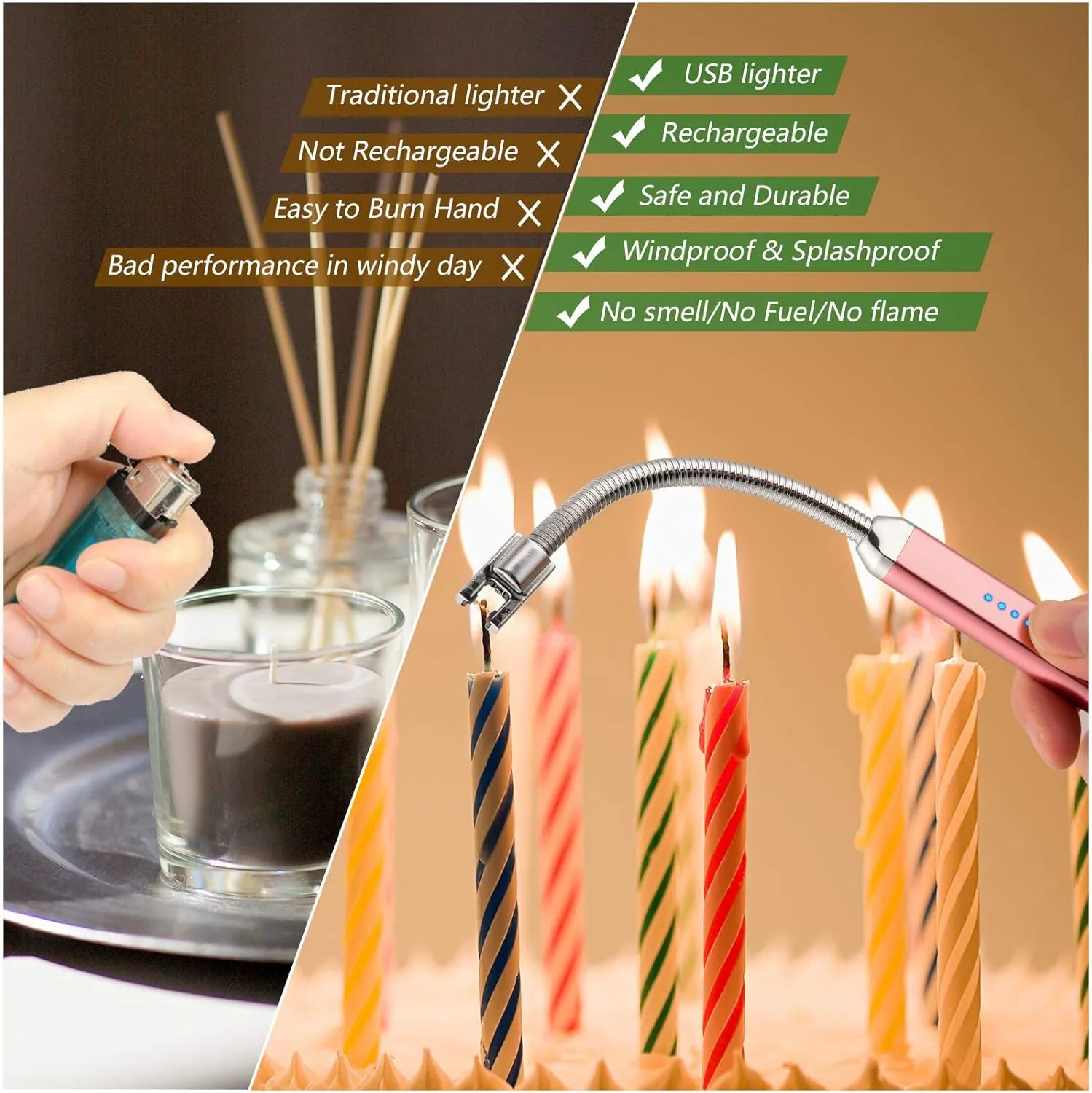 Electric Candle Lighter Birthday Fathers Day Gifts for Mom from Daughter Son, USB Arc Rechargeable Windproof Long Lighter for Candle, Gift for Mom Women Men Wife Sister