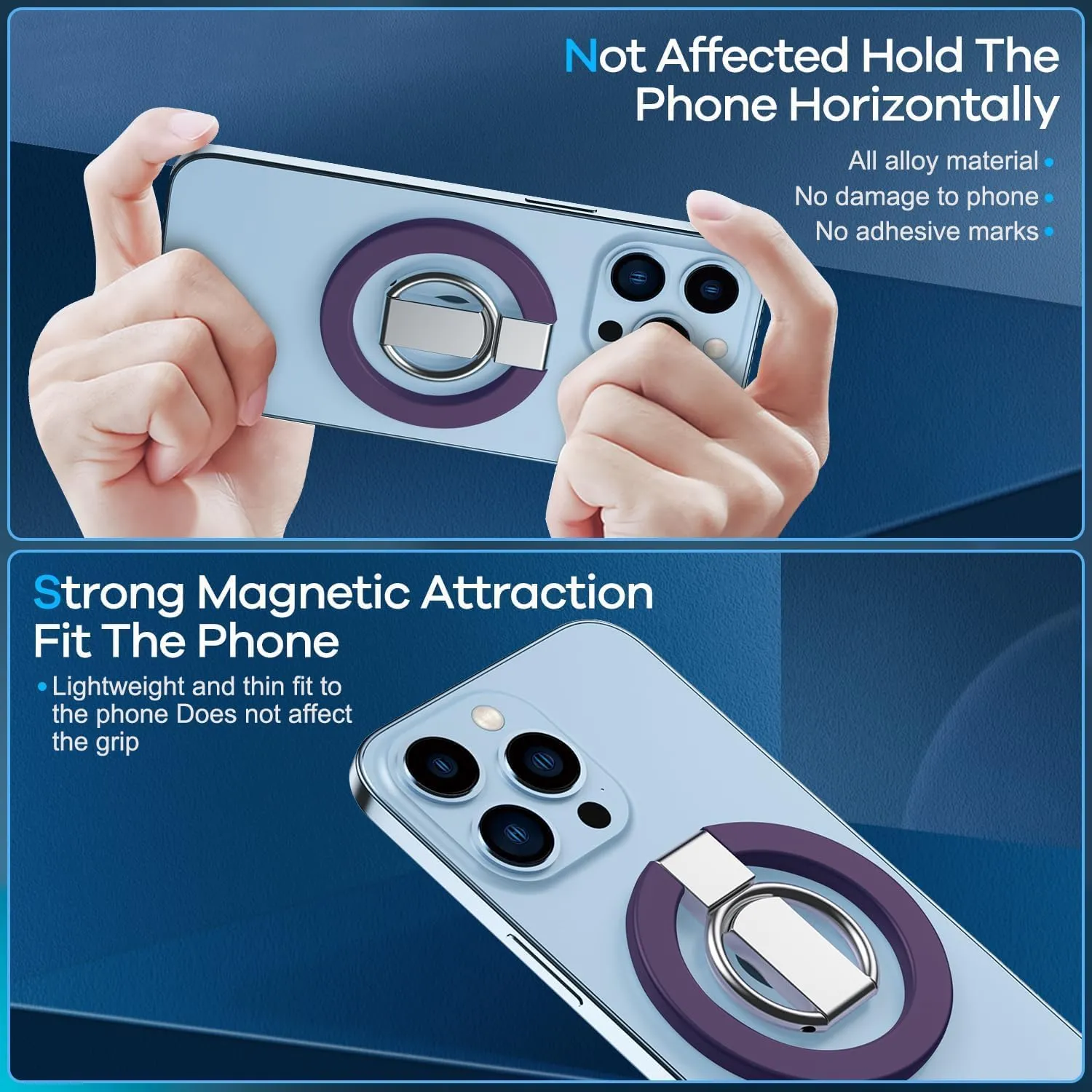 Foldable Magnetic Finger Loop Grip Kickstand for iPhone Smartphone Secure Non-Slip Ring Holder Adjustable 360 Degree Rotation Lightweight Slim Ergonomic Portable Durable Grip Accessory Color Purple