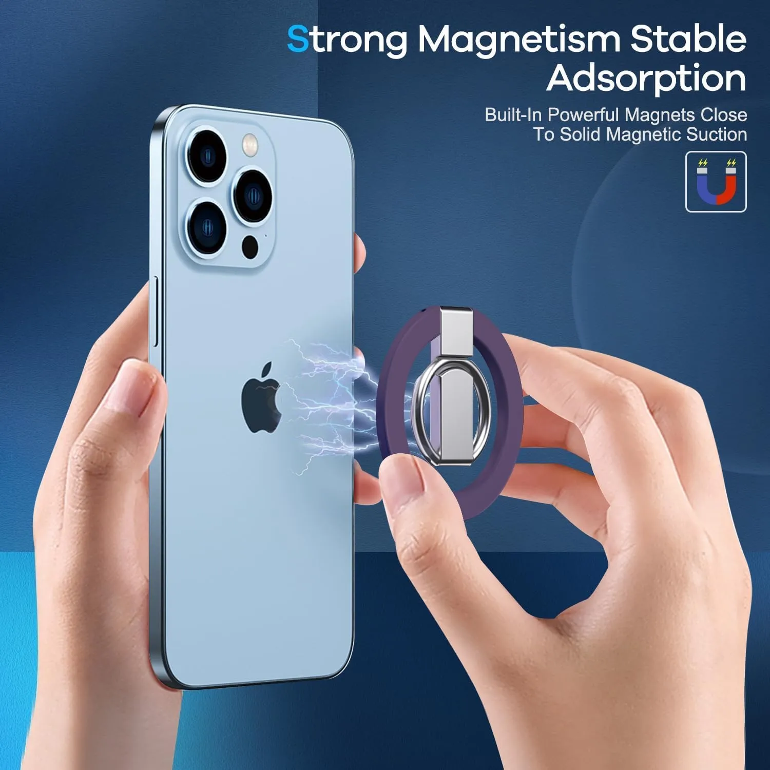 Foldable Magnetic Finger Loop Grip Kickstand for iPhone Smartphone Secure Non-Slip Ring Holder Adjustable 360 Degree Rotation Lightweight Slim Ergonomic Portable Durable Grip Accessory Color Purple