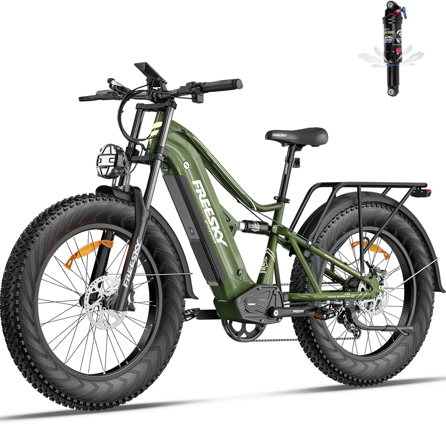 FREESKY Swift Horse Pro 2025 Electric Bike with 2000W BAFANG Motor, 48V 30Ah Samsung Cells Battery, 26" Fat Tires, Up to 35MPH &120-Mile Range, Smart Keys, Full Suspension Mountain EBike for Adults