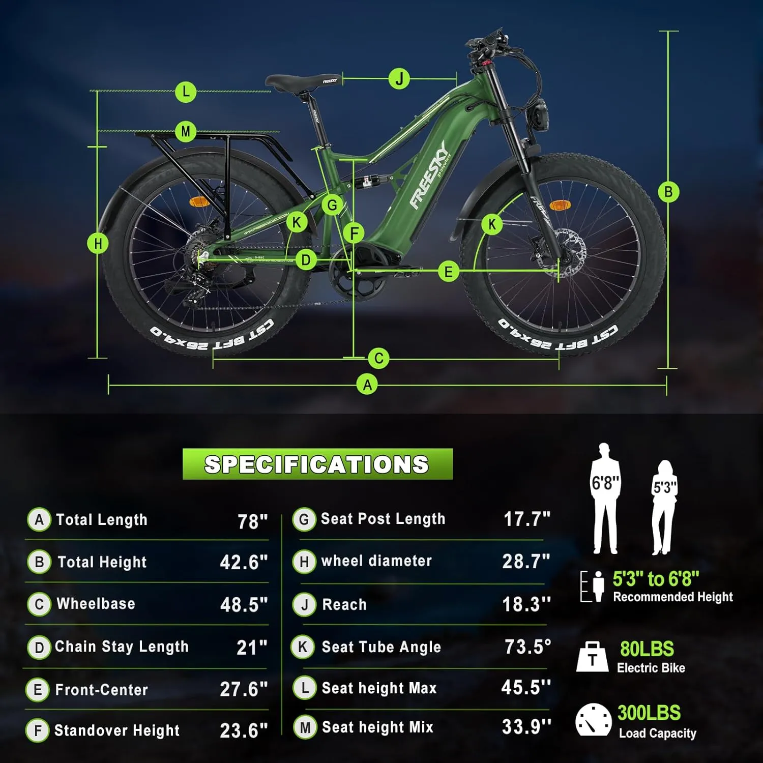 FREESKY Swift Horse Pro 2025 Electric Bike with 2000W BAFANG Motor, 48V 30Ah Samsung Cells Battery, 26" Fat Tires, Up to 35MPH &120-Mile Range, Smart Keys, Full Suspension Mountain EBike for Adults