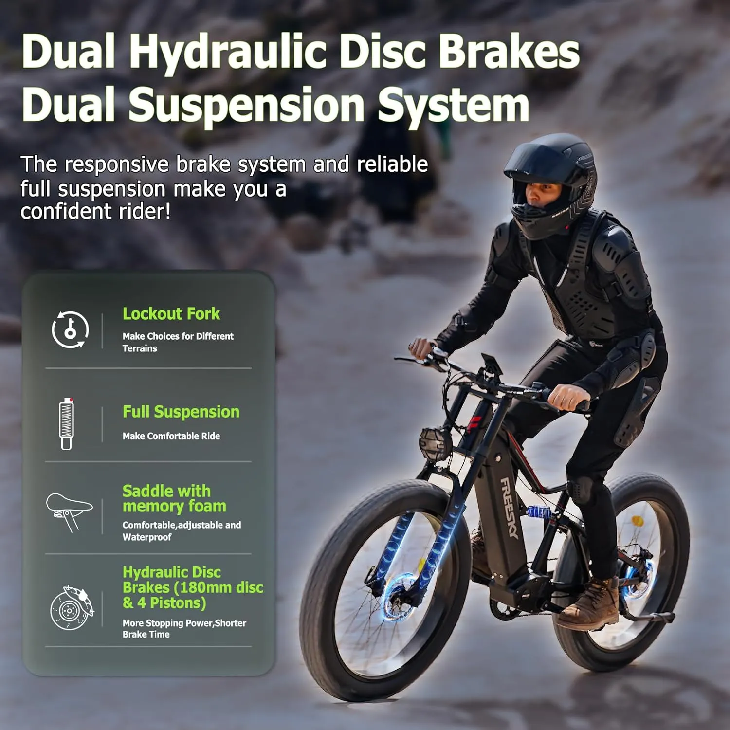 FREESKY Swift Horse Pro 2025 Electric Bike with 2000W BAFANG Motor, 48V 30Ah Samsung Cells Battery, 26" Fat Tires, Up to 35MPH &120-Mile Range, Smart Keys, Full Suspension Mountain EBike for Adults