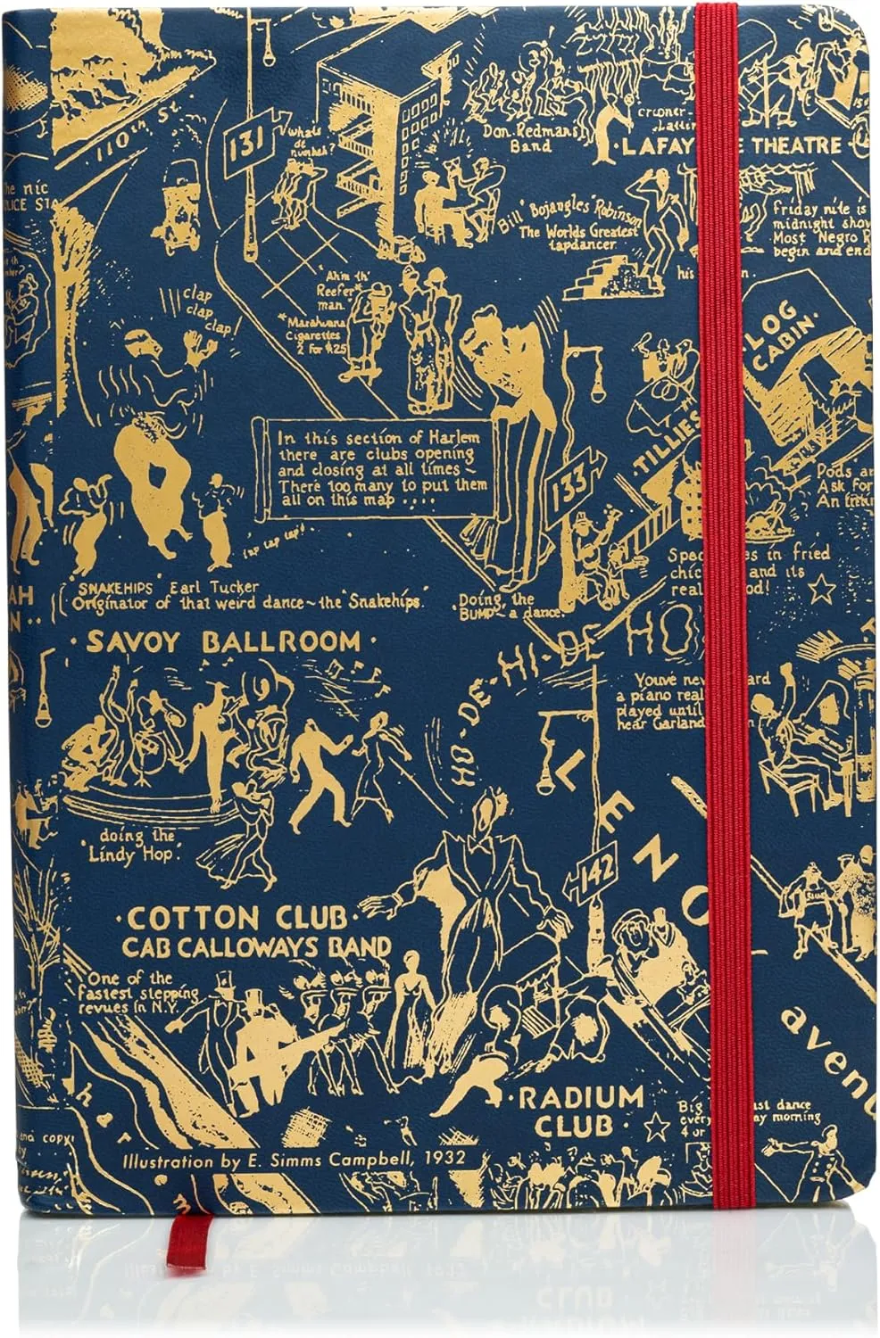 HARLEM CANDLE CO.  Night Club Map of Harlem Luxury Journal, Navy & Gold  300 Lined Pages | Vegan Leather Cover, Gilded Edges, Ribbon Bookmark | Inspired by 1930s Harlem and E. Simms Campbell