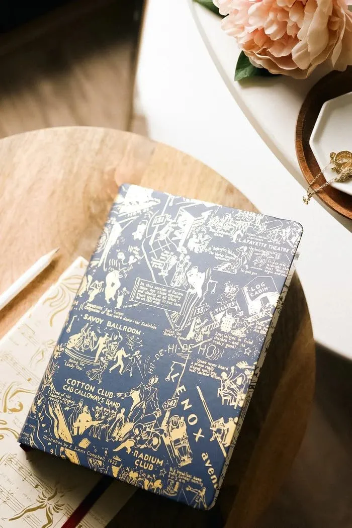 HARLEM CANDLE CO.  Night Club Map of Harlem Luxury Journal, Navy & Gold  300 Lined Pages | Vegan Leather Cover, Gilded Edges, Ribbon Bookmark | Inspired by 1930s Harlem and E. Simms Campbell