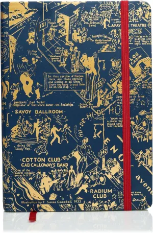 HARLEM CANDLE CO.  Night Club Map of Harlem Luxury Journal, Navy & Gold  300 Lined Pages | Vegan Leather Cover, Gilded Edges, Ribbon Bookmark | Inspired by 1930s Harlem and E. Simms Campbell