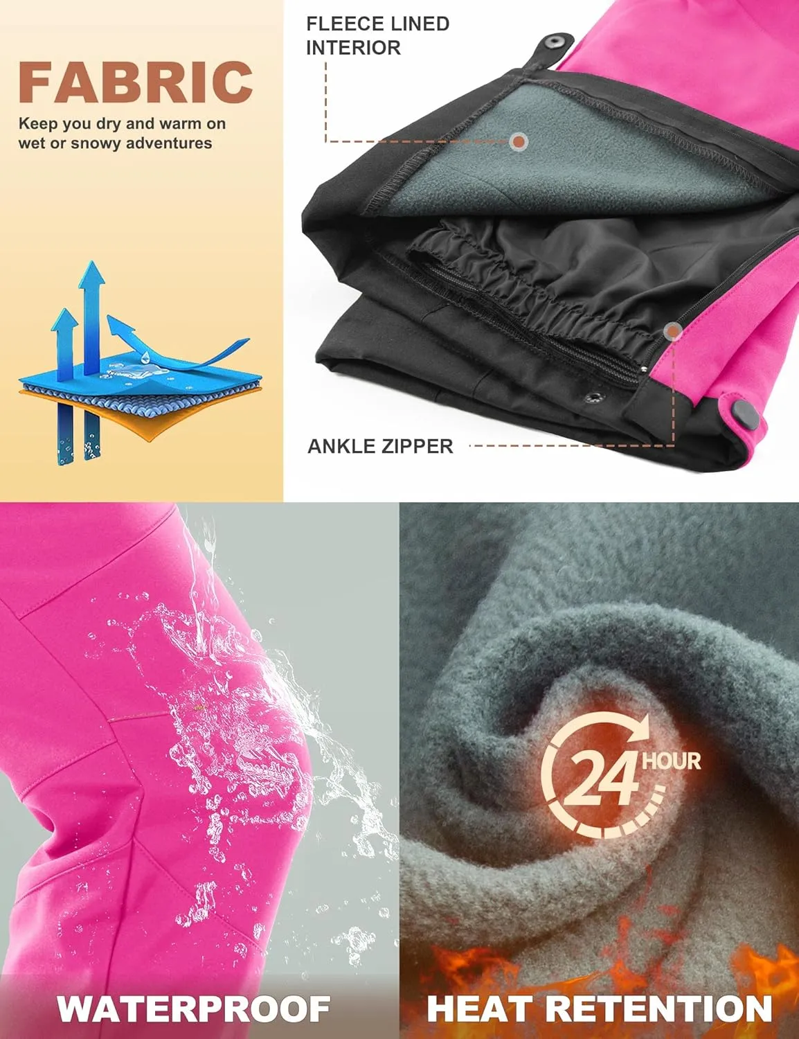 Heathyoga Snow Ski Pants Women Waterproof Softshell Insulated Fleece Lined Snowboard Pants Hiking Pants for Winter Outdoor