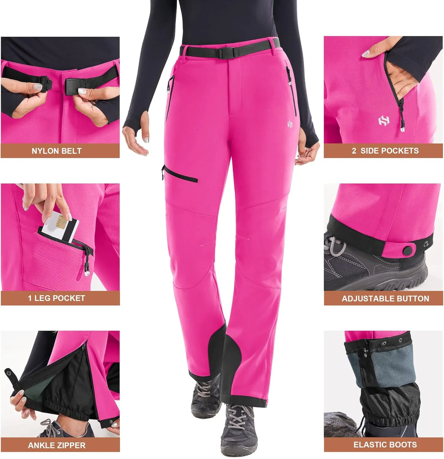 Heathyoga Snow Ski Pants Women Waterproof Softshell Insulated Fleece Lined Snowboard Pants Hiking Pants for Winter Outdoor