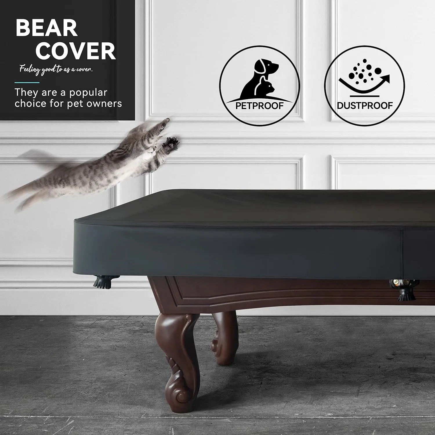 Heavy Duty Leatherette Billiard Pool Table Cover, Waterproof & Tearproof Covers for Pool Table 7/8/9FT Fitted (8 Feet/ Black)