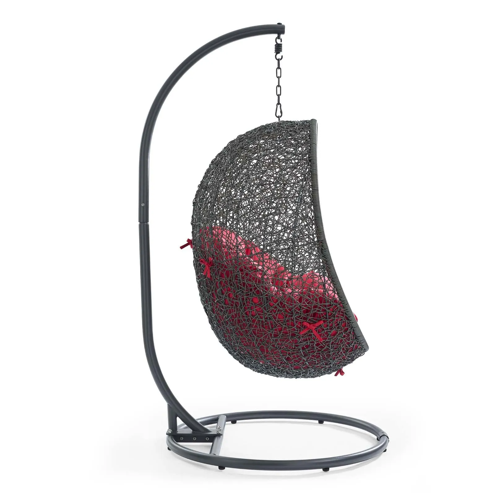 Hide Outdoor Patio Swing Chair With Stand Gray Red EEI-2273-GRY-RED