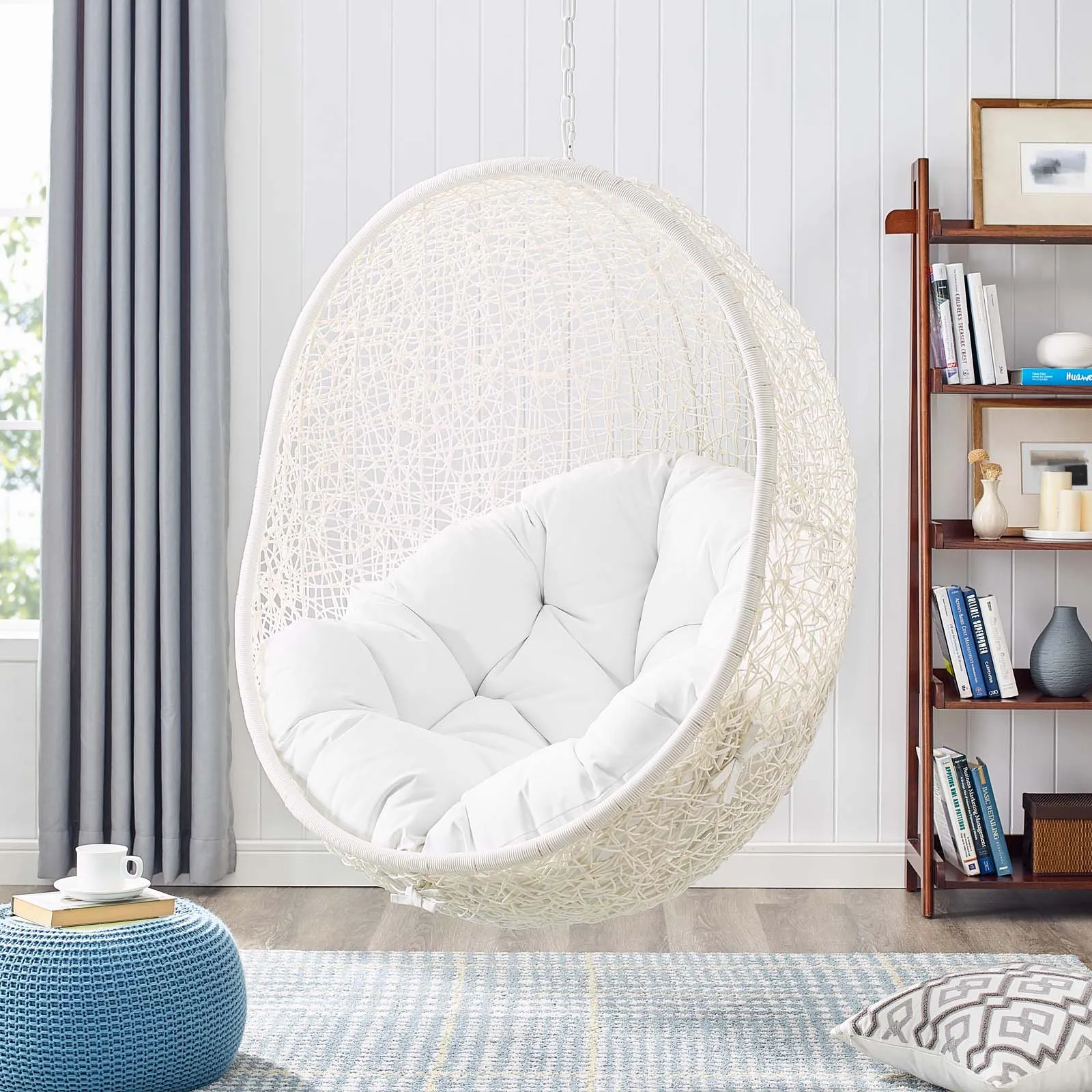 Hide Outdoor Patio Swing Chair With Stand White EEI-2273-WHI-WHI
