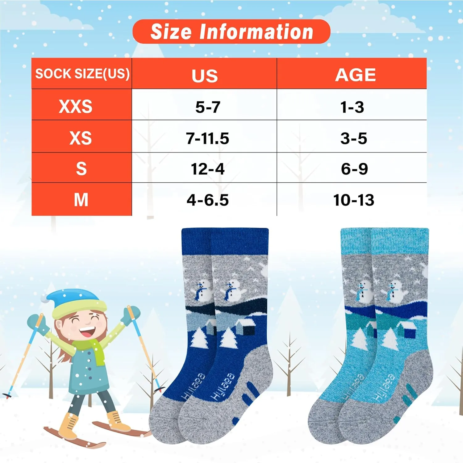 Hylaea Merino Wool Ski Socks Kids, Knee-high Warm Thermal Snowboard Skating Socks for Boys Girls Toddler