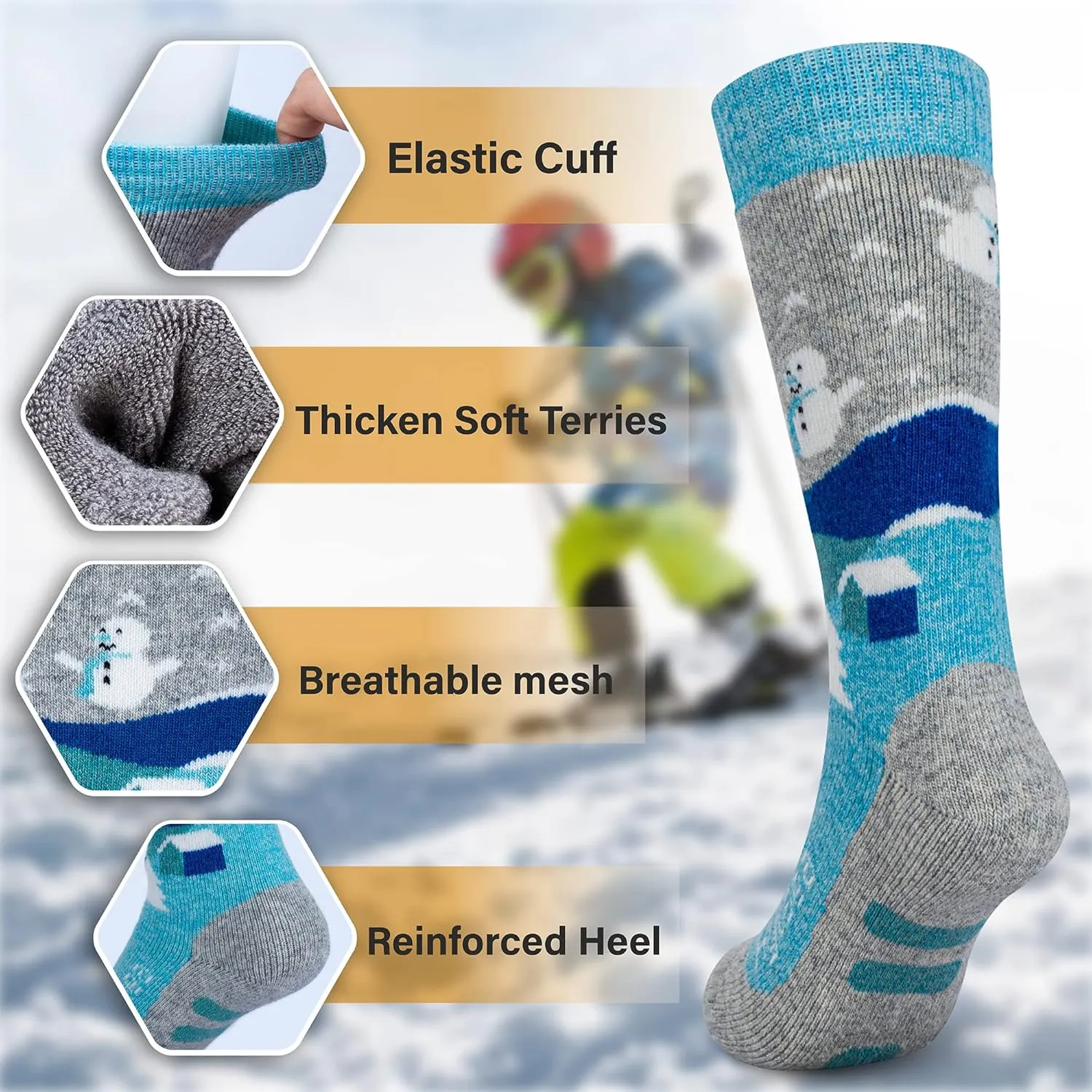 Hylaea Merino Wool Ski Socks Kids, Knee-high Warm Thermal Snowboard Skating Socks for Boys Girls Toddler