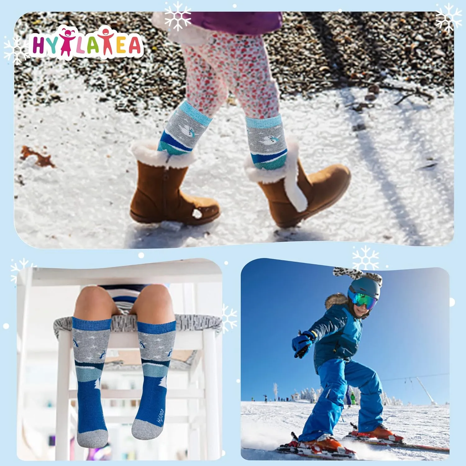 Hylaea Merino Wool Ski Socks Kids, Knee-high Warm Thermal Snowboard Skating Socks for Boys Girls Toddler