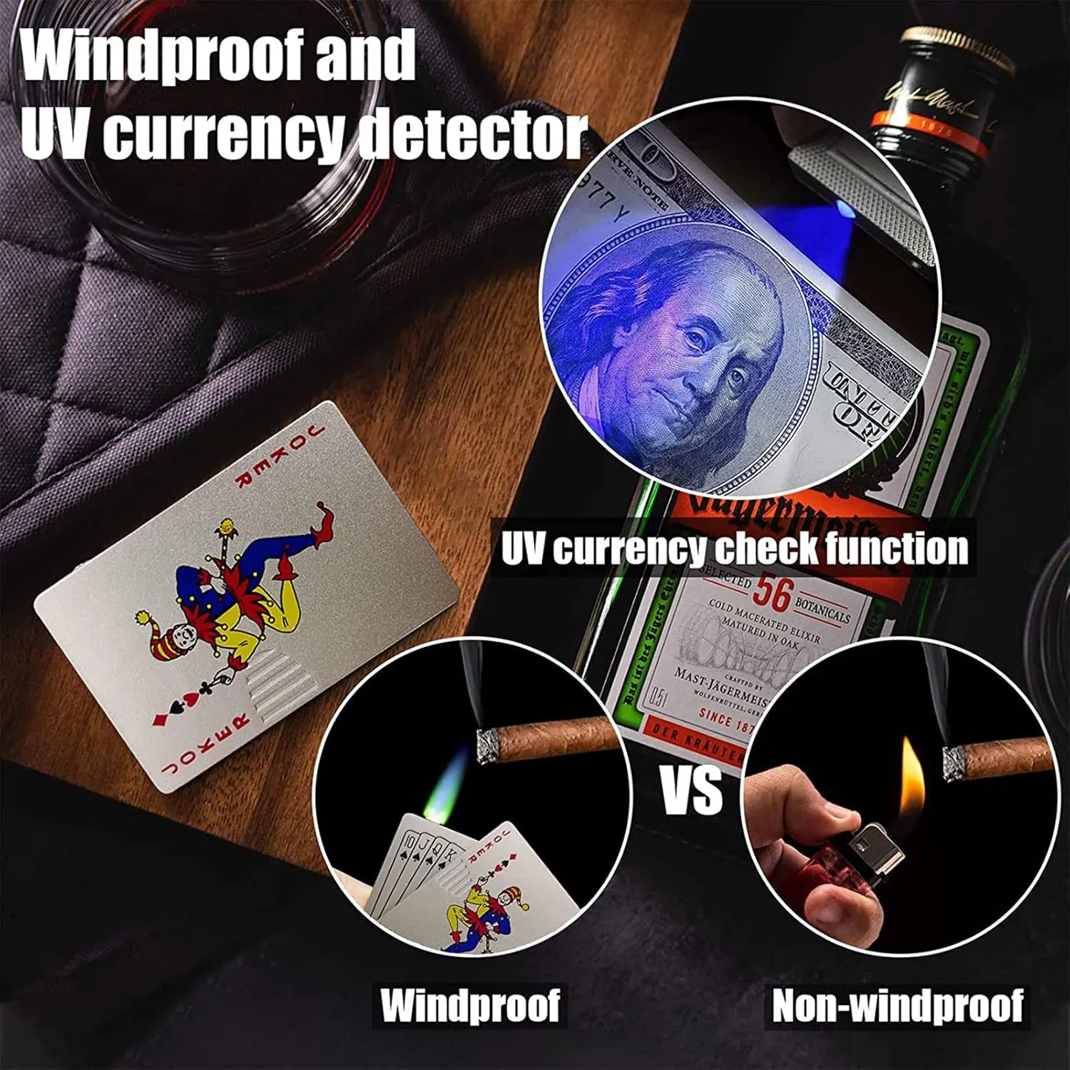 Jet Torch Lighter, Windproof Green Flame Refillable Butane Gas Metal Poker Cool Design Outdoor, Indoor, Camping, BBQ, Candle, Birthday, Gift for Men
