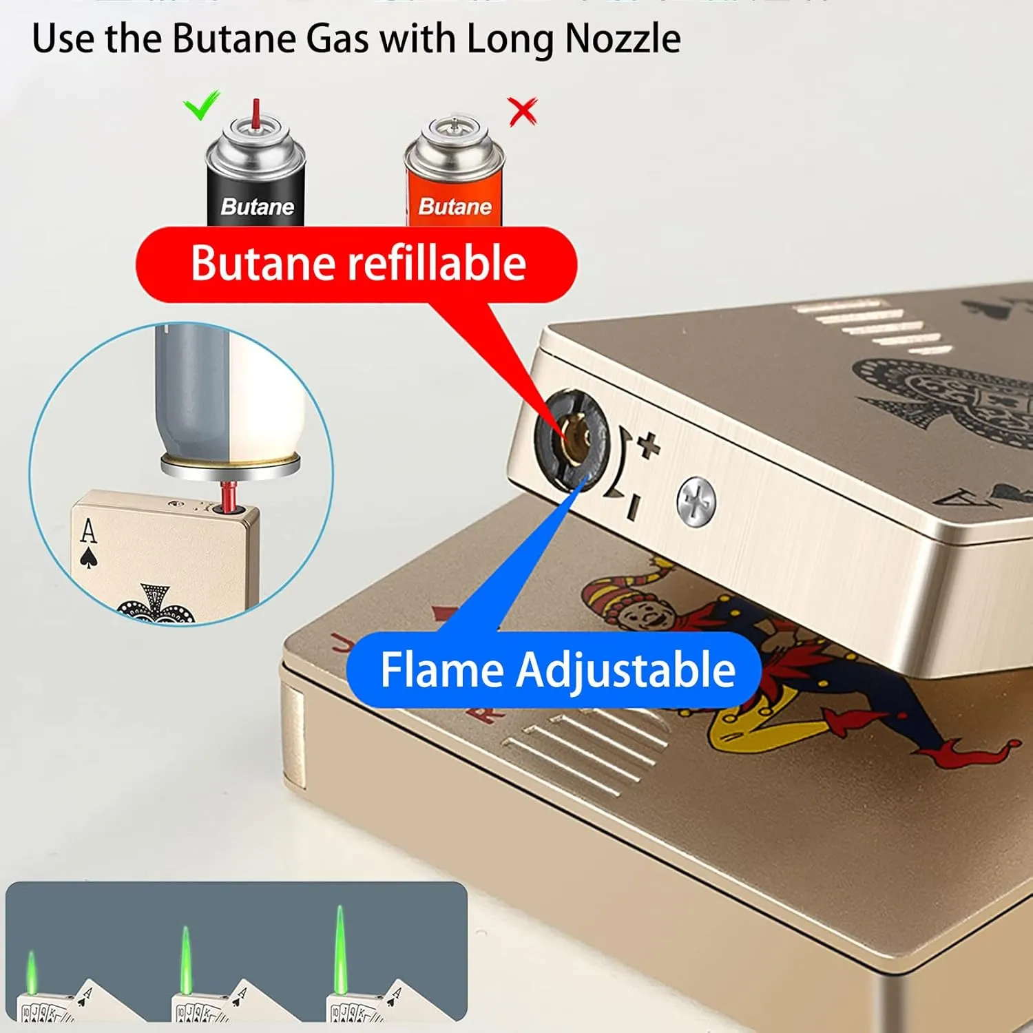 Jet Torch Lighter, Windproof Green Flame Refillable Butane Gas Metal Poker Cool Design Outdoor, Indoor, Camping, BBQ, Candle, Birthday, Gift for Men