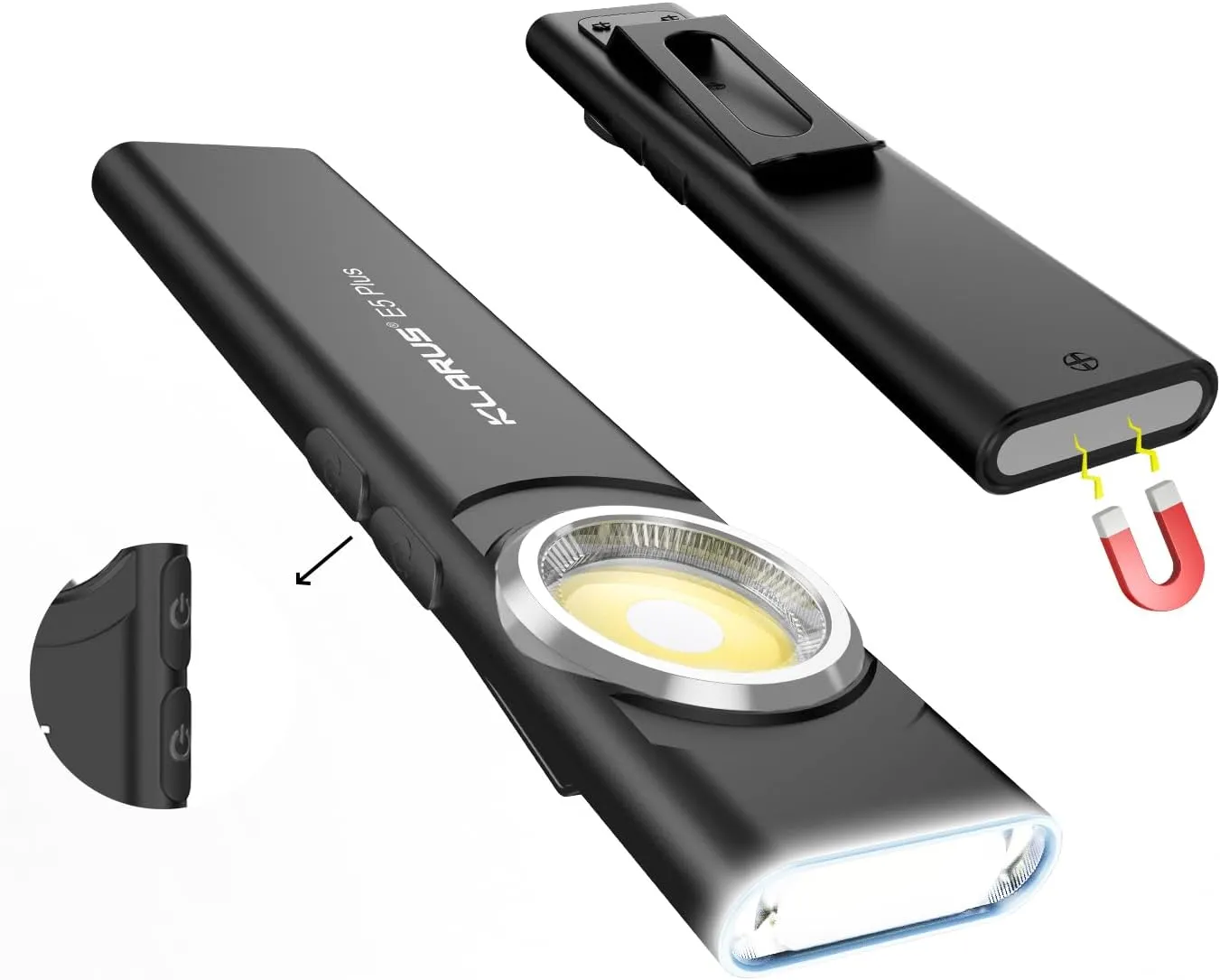 klarus E5 Plus Ultra-Slim Dual Switch Triple-Light EDC Flashlight - 4.4x1x0.3inch, 650 Lumens, USB-C Rechargeable, IPX4 Water Resistant, Ultra Portable with Magnetic Base and Pocket Clip - Black