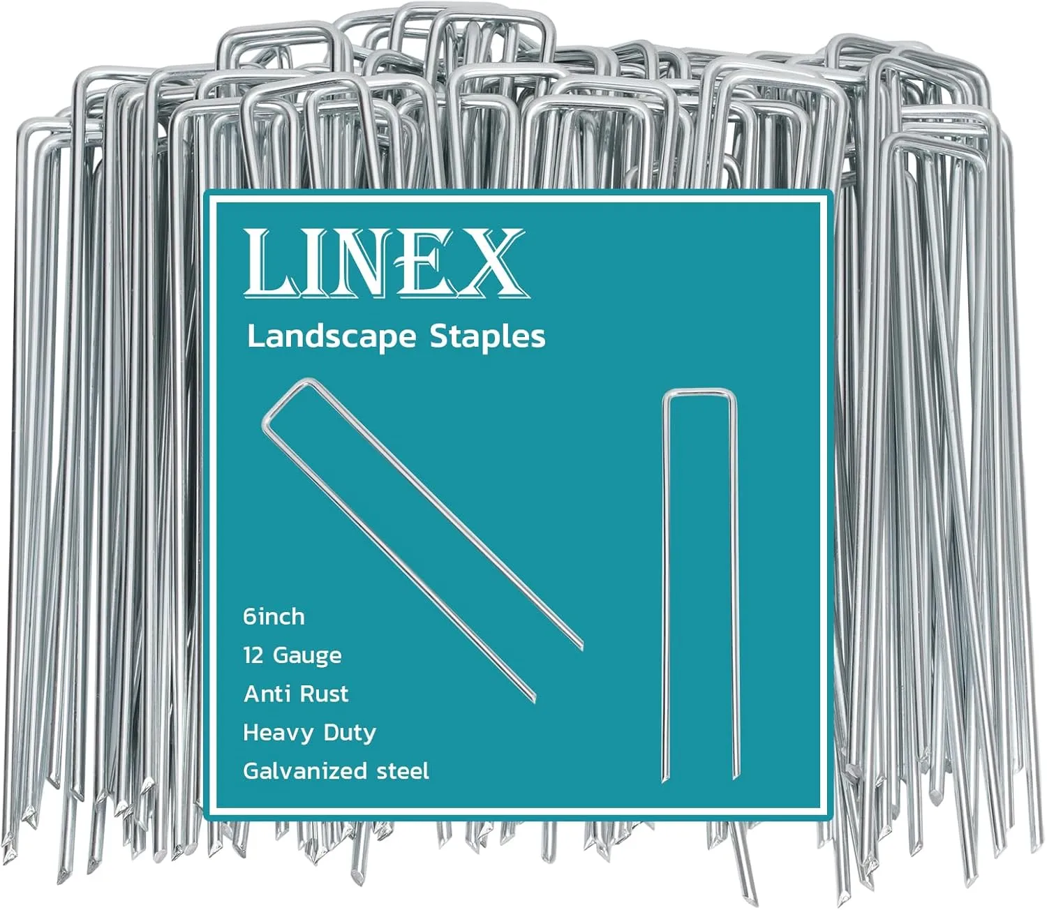 Landscape Staples 6 Inch 50 Pack Galvanized Garden Staple Anti-Rus Landscaping Stakes Lawn Stakes for Decoration Weed Barrier Fabric, Soaker Hose