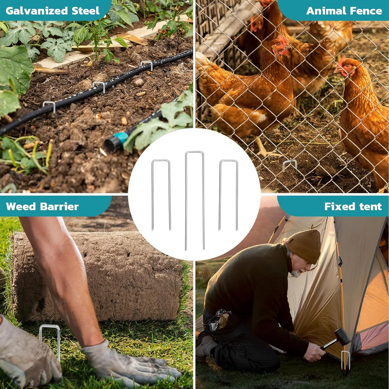 Landscape Staples 6 Inch 50 Pack Galvanized Garden Staple Anti-Rus Landscaping Stakes Lawn Stakes for Decoration Weed Barrier Fabric, Soaker Hose