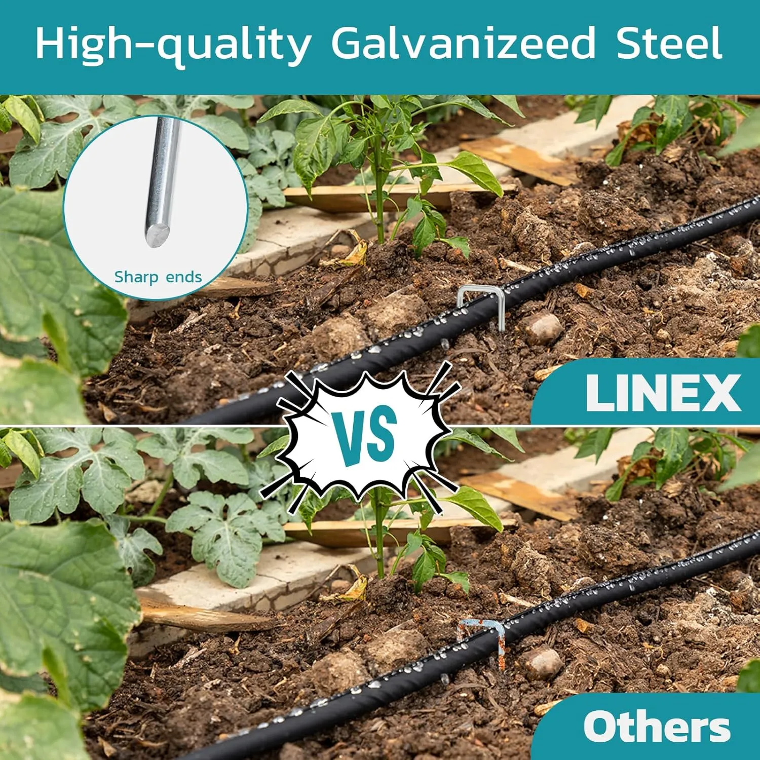 Landscape Staples 6 Inch 50 Pack Galvanized Garden Staple Anti-Rus Landscaping Stakes Lawn Stakes for Decoration Weed Barrier Fabric, Soaker Hose