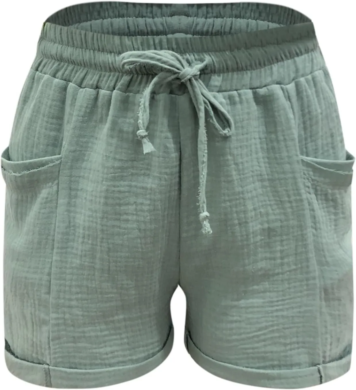 Linen Shorts for Women Drawstring High Waisted Plus Size Shorts Summer Vacation Loose Beach Pants with Pockets