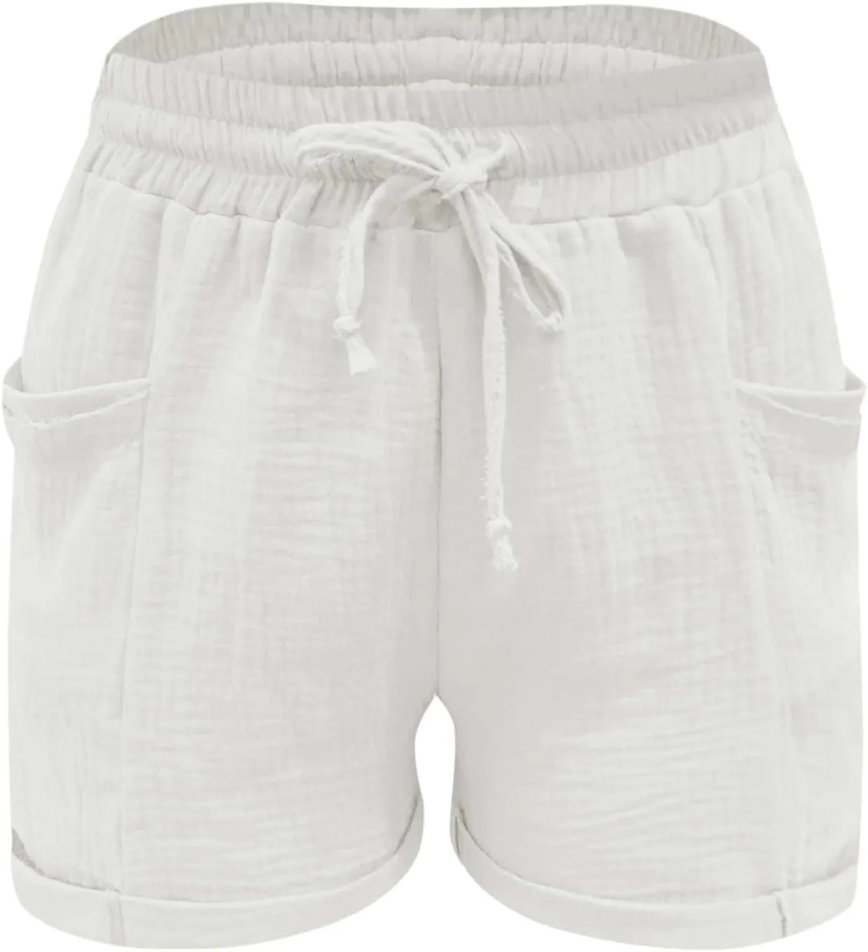 Linen Shorts for Women Drawstring High Waisted Plus Size Shorts Summer Vacation Loose Beach Pants with Pockets