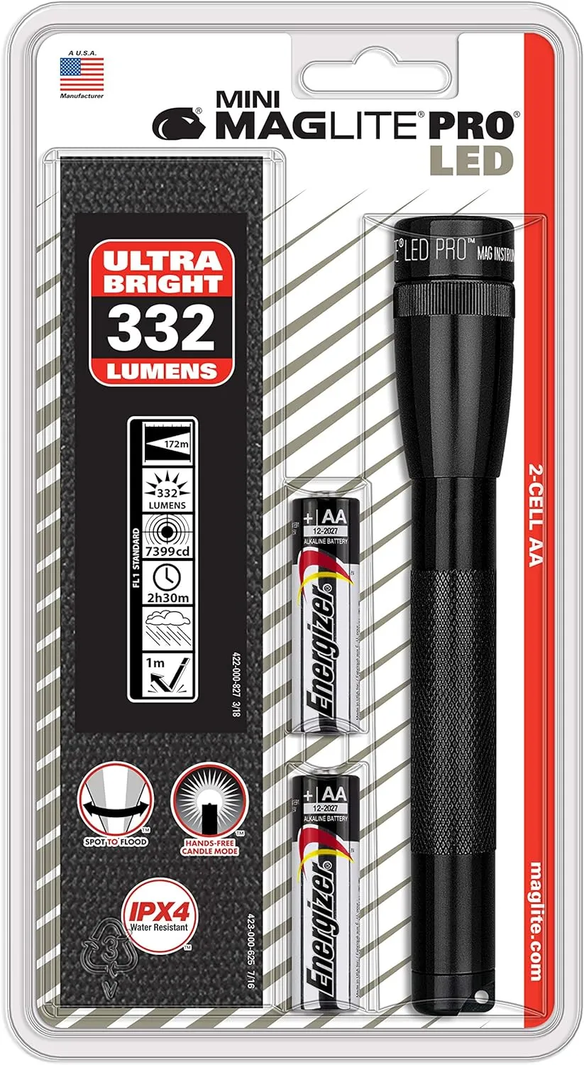 Maglite Mini PRO LED 2-Cell AA Flashlight with Holster Black - SP2P01H