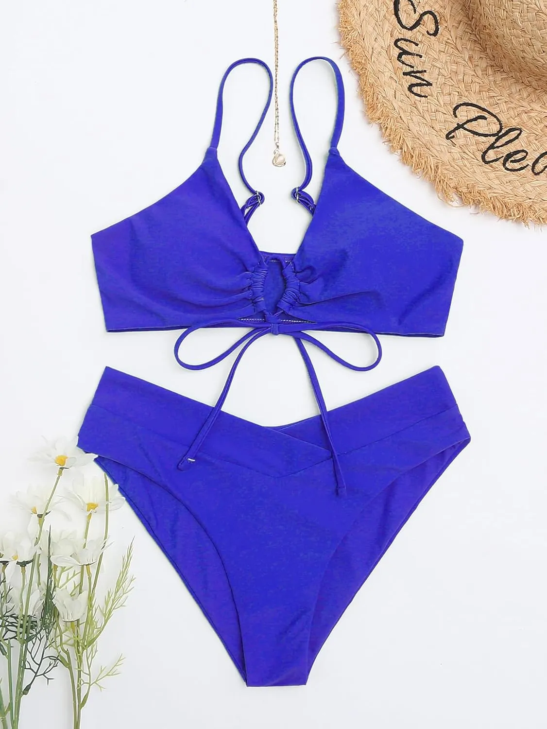 Meetall Women's High Cut String Triangle Bikini Set Swimsuits Sexy Bathing Suits 2 Piece