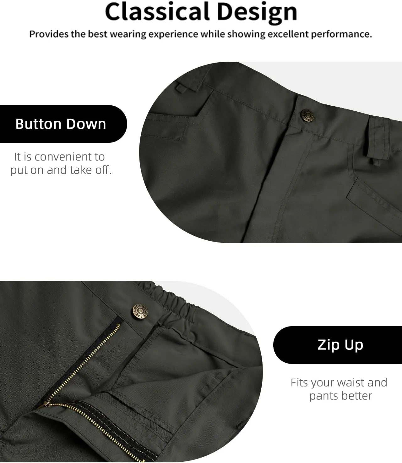 Mens Hiking Cargo Shorts Casual Tactical Waterproof Shorts for Work Golf Fishing with 6 Pockets