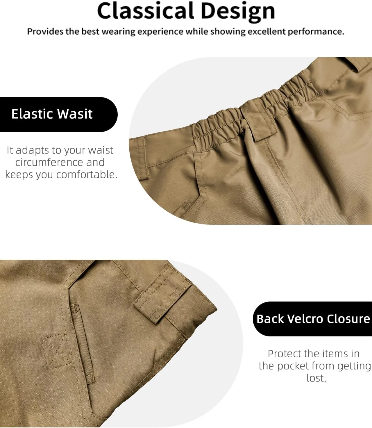 Mens Hiking Cargo Shorts Casual Tactical Waterproof Shorts for Work Golf Fishing with 6 Pockets