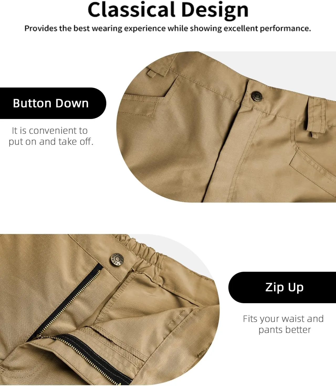 Mens Hiking Cargo Shorts Casual Tactical Waterproof Shorts for Work Golf Fishing with 6 Pockets
