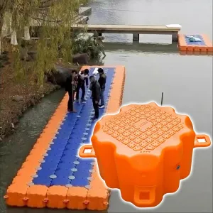 Modular Fishing Platform for Lakes, High Load-Bearing Floating Dock Kit with Screws, DIY Heavy Duty Water Pontoons for Water Stages(Orange,H 40cm/15.7inch)