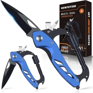 Multitool Carabiner with Pocket Knife, Gift for Men Him Dad Husband, 6-in-1 Multitool with EDC Carabiner Keychain,Bottle Opener,Window Breaker & Screwdriver,Cool Gadgets for Outdoor,Repair (Blue)