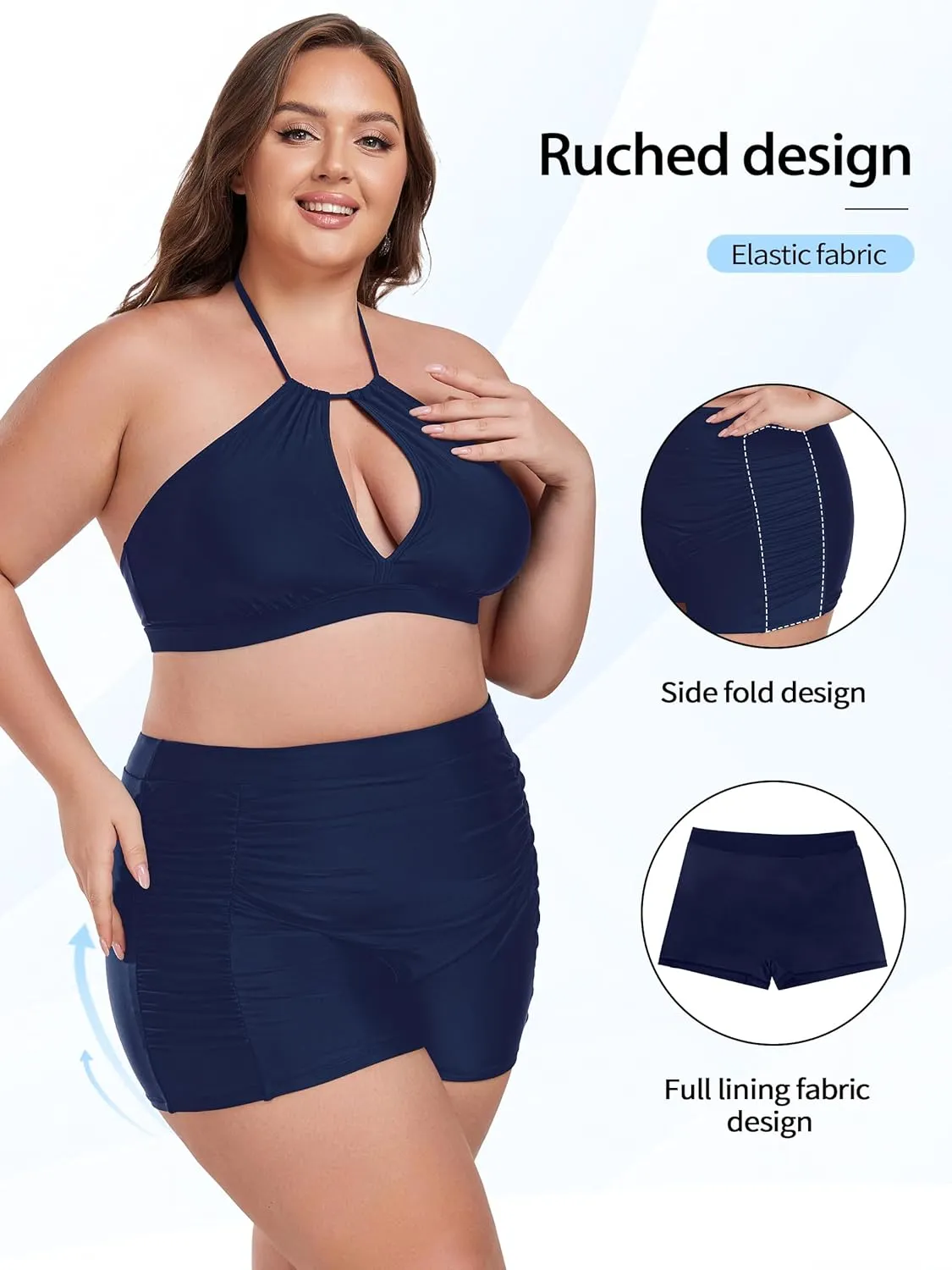 Ocean Blues Women's Plus Size 3" High Waisted Board Shorts Tummy Control Swim Bottom Boyleg Tankini Bottom