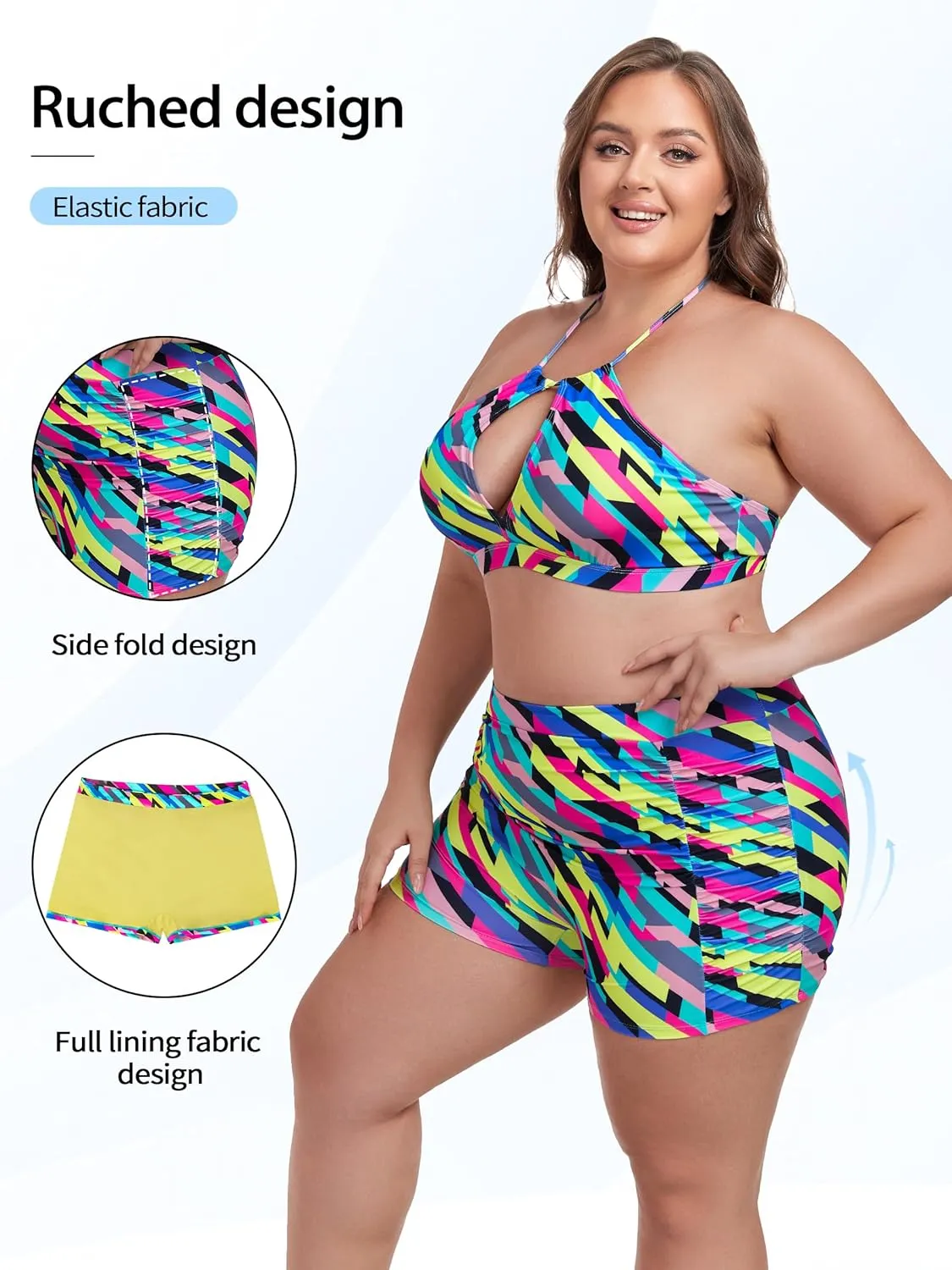 Ocean Blues Women's Plus Size 3" High Waisted Board Shorts Tummy Control Swim Bottom Boyleg Tankini Bottom