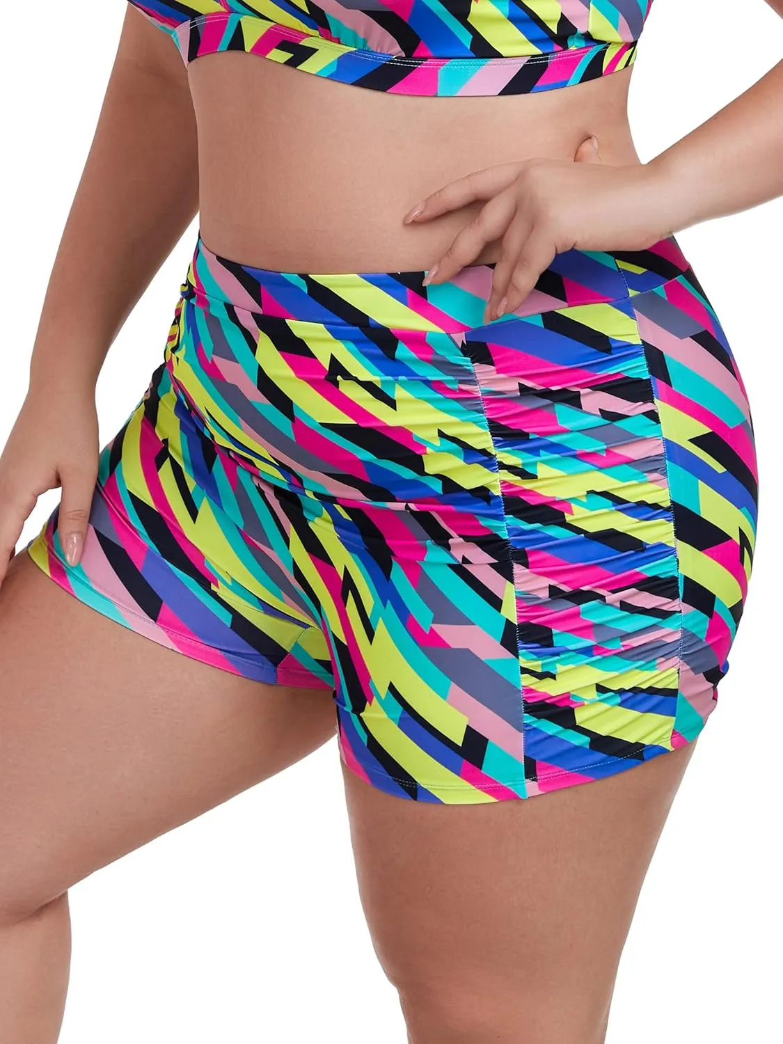 Ocean Blues Women's Plus Size 3" High Waisted Board Shorts Tummy Control Swim Bottom Boyleg Tankini Bottom