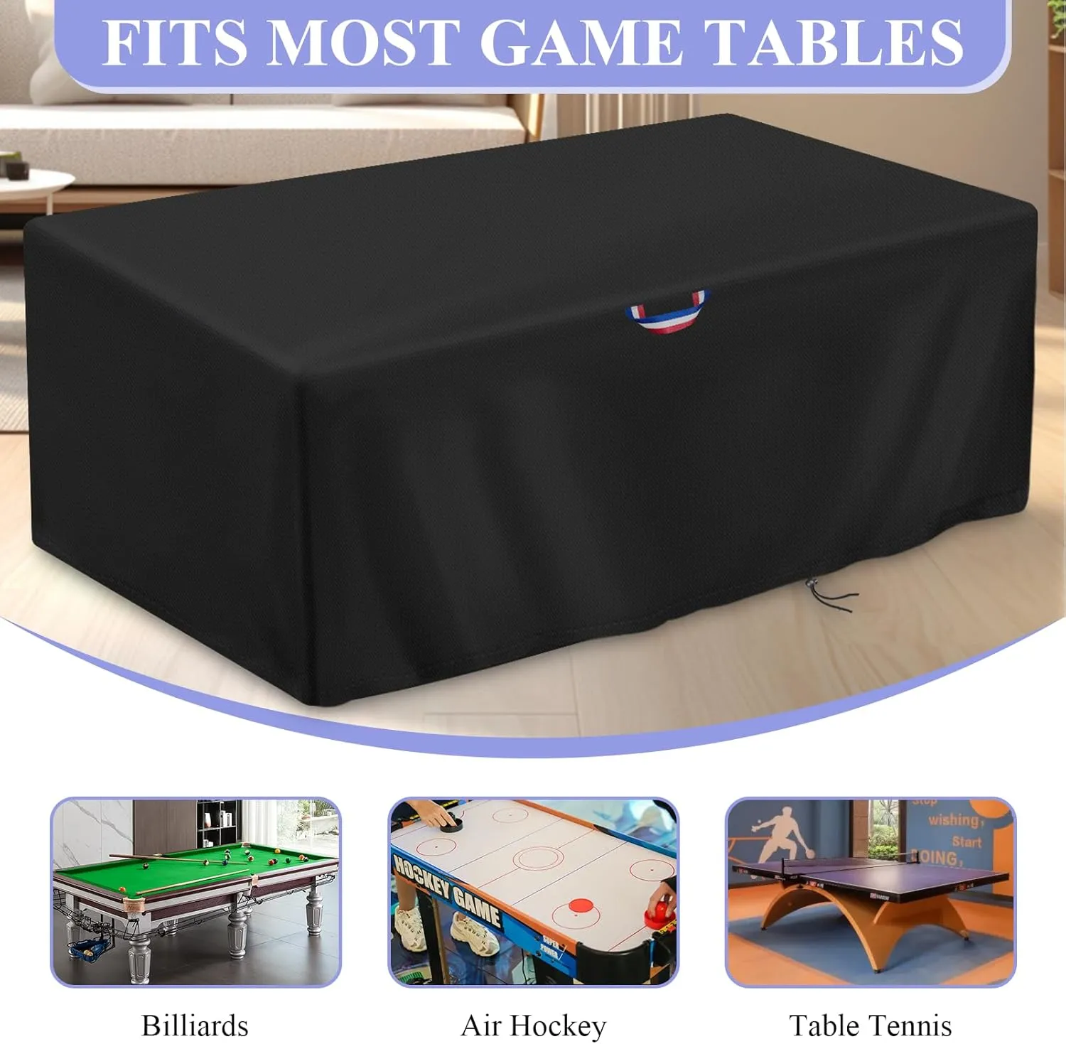 POMER Billiard Pool Table Cover,Pool Table Cover 7 ft Waterproof with Handles Drawstring, Black