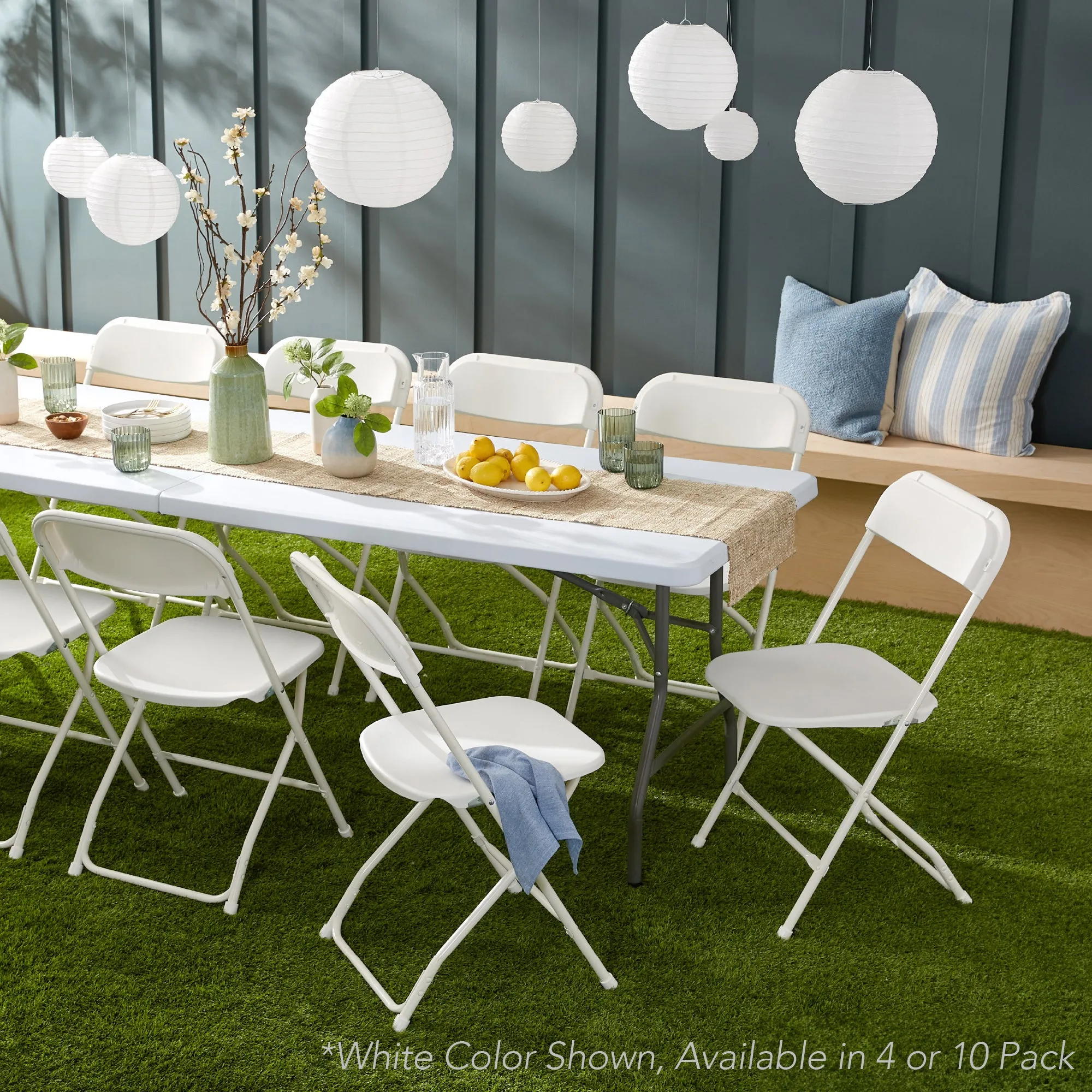 Set of 4 Folding Stacking Plastic Chairs w/ Non-Slip Feet